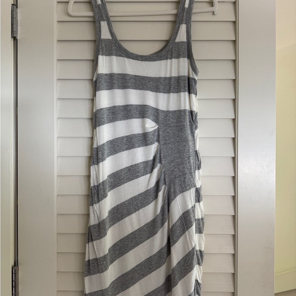 Bailey 44 Gray and White Striped Midi Dress